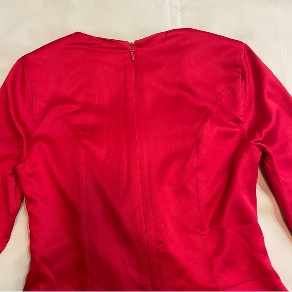 NEW! House of CB- Sacha Red Satin Mini Dress Long Flute Sleeve Round Neck Size S - Picture 9 of 13